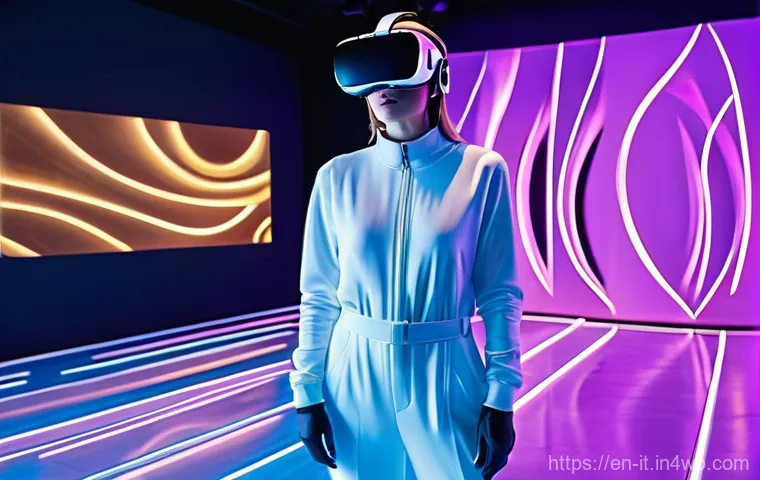 다감각 예술 경험 디자인에서의 커뮤니케이션 기술 - **Prompt 1: "The Whispering Gallery"**
    A lone woman stands in a vast, softly lit art gallery, we...