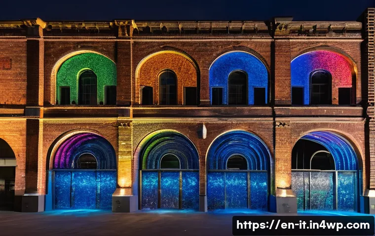 다감각 예술 경험 디자인을 위한 혁신적 접근 - **Immersive Projection Mapping on an Old Warehouse**
    A breathtaking wide shot of an old, multi-s...