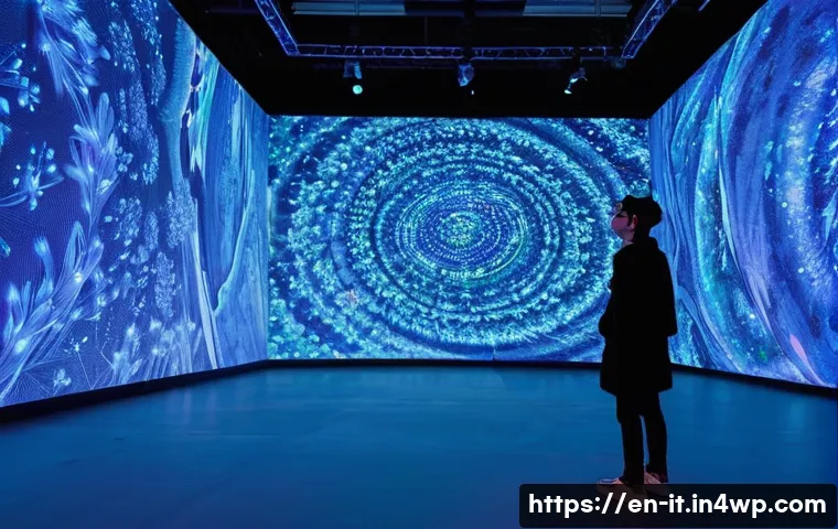 다감각 예술 경험 디자인의 다학제적 접근 - **Prompt: The Immersive Digital Garden**
A young adult, dressed in fashionable and modest street...