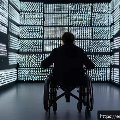 다감각 예술 경험 디자인의 접근성과 포용성 - An immersive multisensory art installation inside a modern gallery space, featuring visitors wearing...