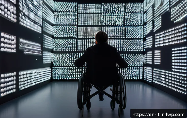 다감각 예술 경험 디자인의 접근성과 포용성 - An immersive multisensory art installation inside a modern gallery space, featuring visitors wearing...