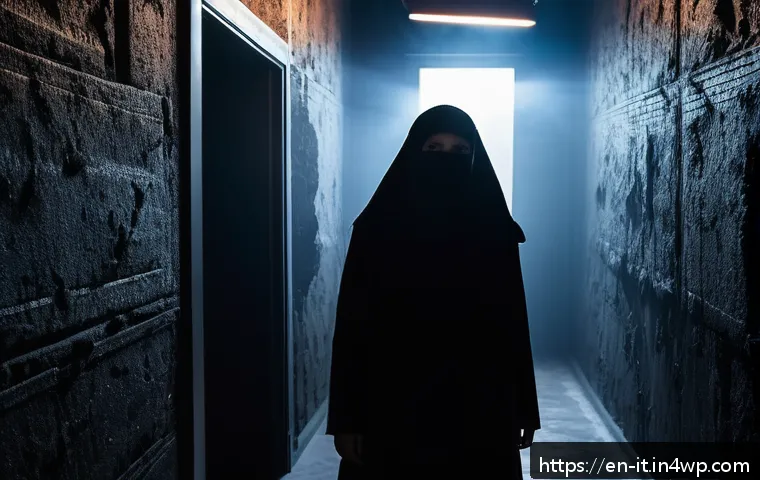 다감각 예술 경험 디자인의 장르별 접근법 - An immersive horror-themed multisensory art installation scene featuring dim, flickering lights cast...